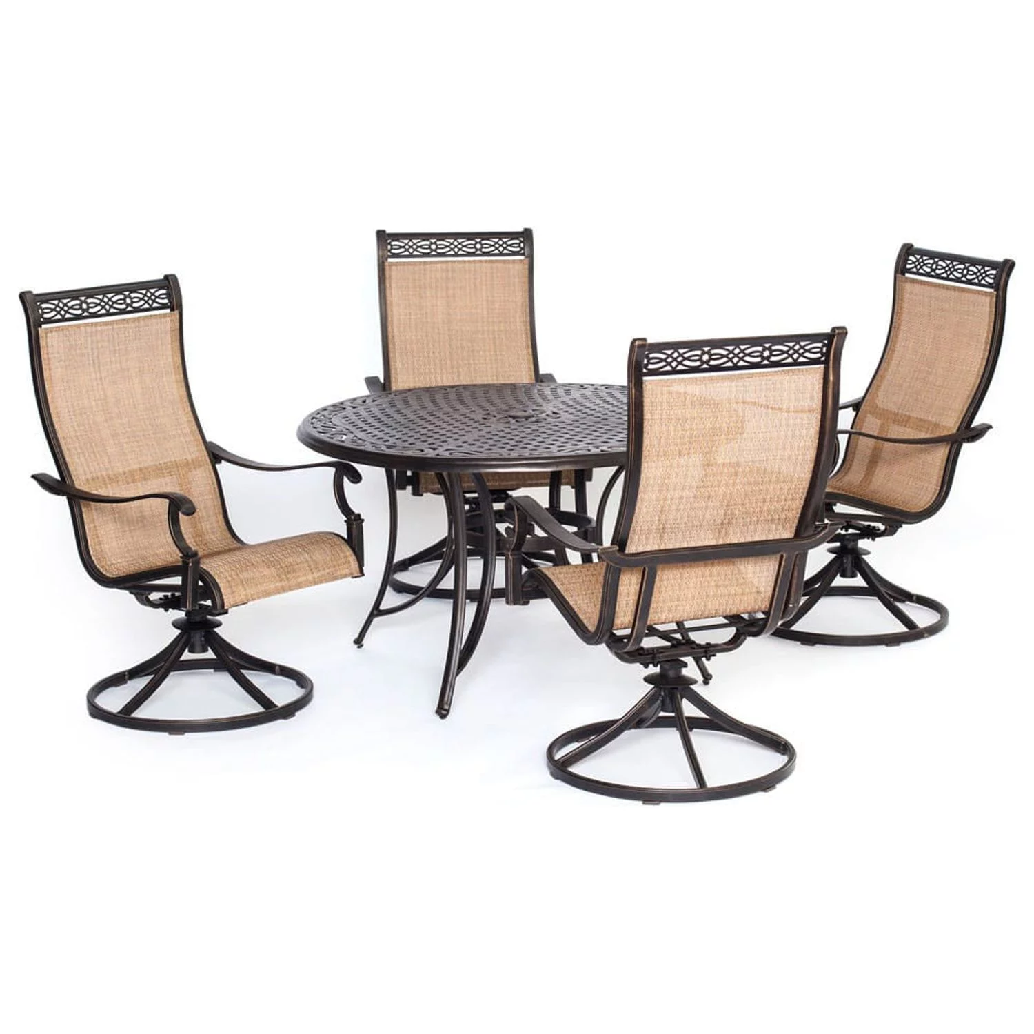 Cambridge Outdoor Legacy Seats 4 5-Piece Aluminum Dining Set with Four Swivel Rockers, Tan