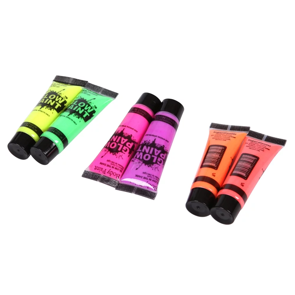 OWSOO 24 Tubes 10ml0.34oz Art Body Paint Glow in Face & Body Paint with 6 Colors Glow Blacklight Neon Fluorescent for Party Clubbing Festival Makeup
