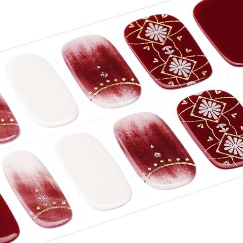 DANNI & TONI Semi Cured Gel Nail Strips Christmas Santa Claus Snowflakes Cat Eye Gel Nail Wraps 28 Stickers | Mistletoe Meow