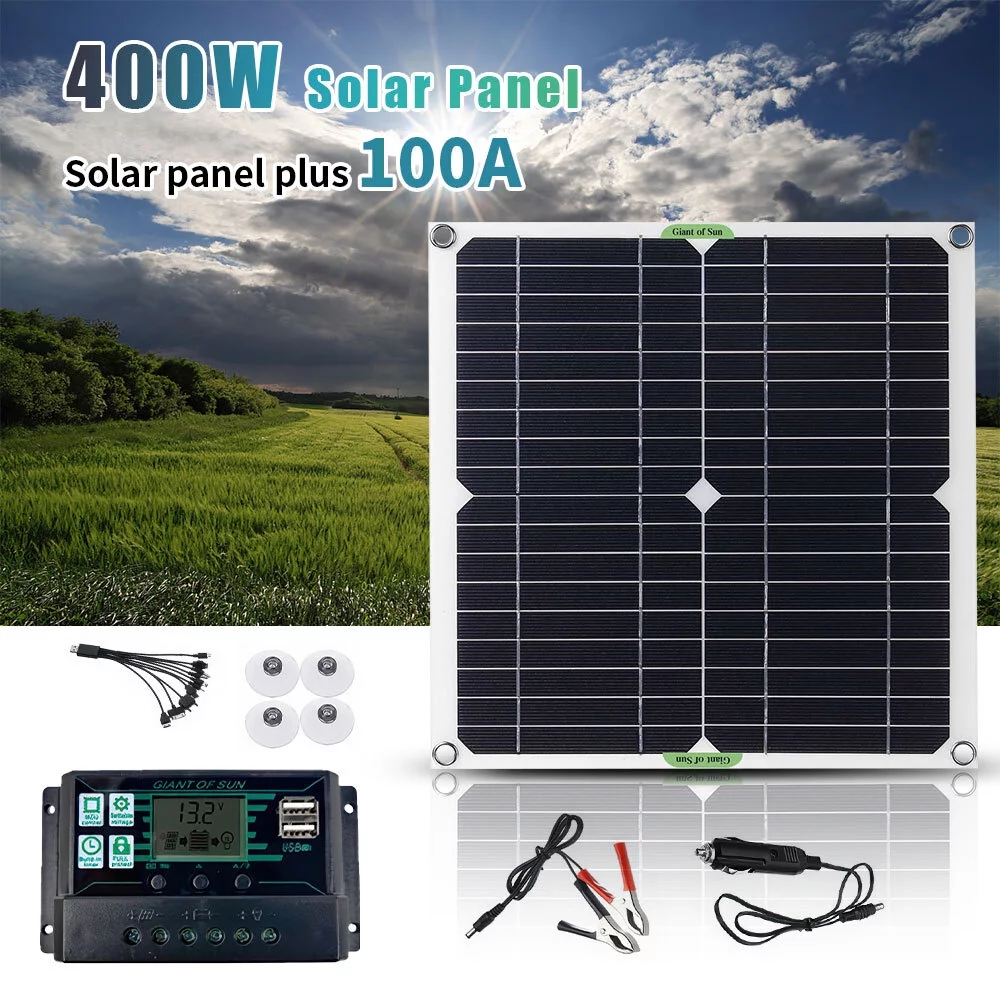 400W Solar Panel Controller Kit 100A 12V Solar Power System Portable Outdoor Home Battery Charger
