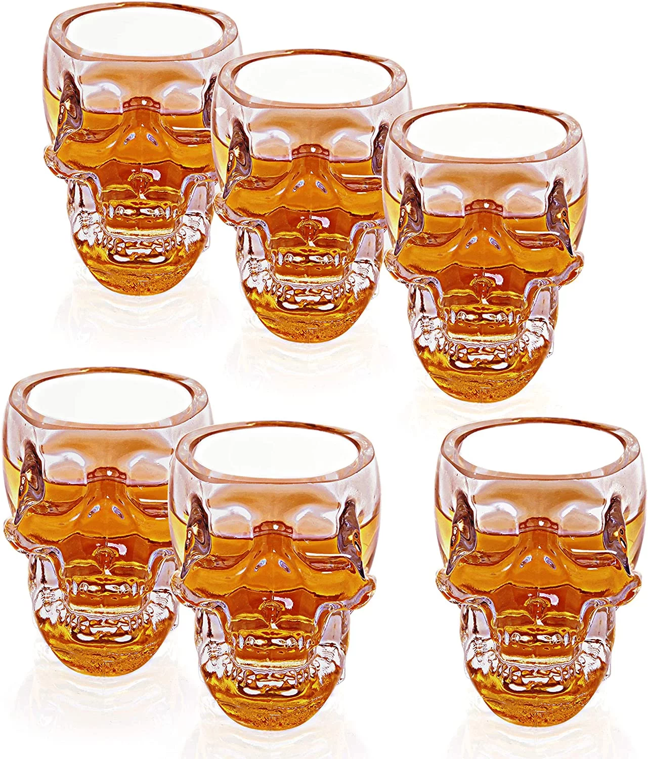 MyGift 2.8 oz Set-of-6 Skull Shaped Clear Shot Glass /Decorative Halloween Drinkware