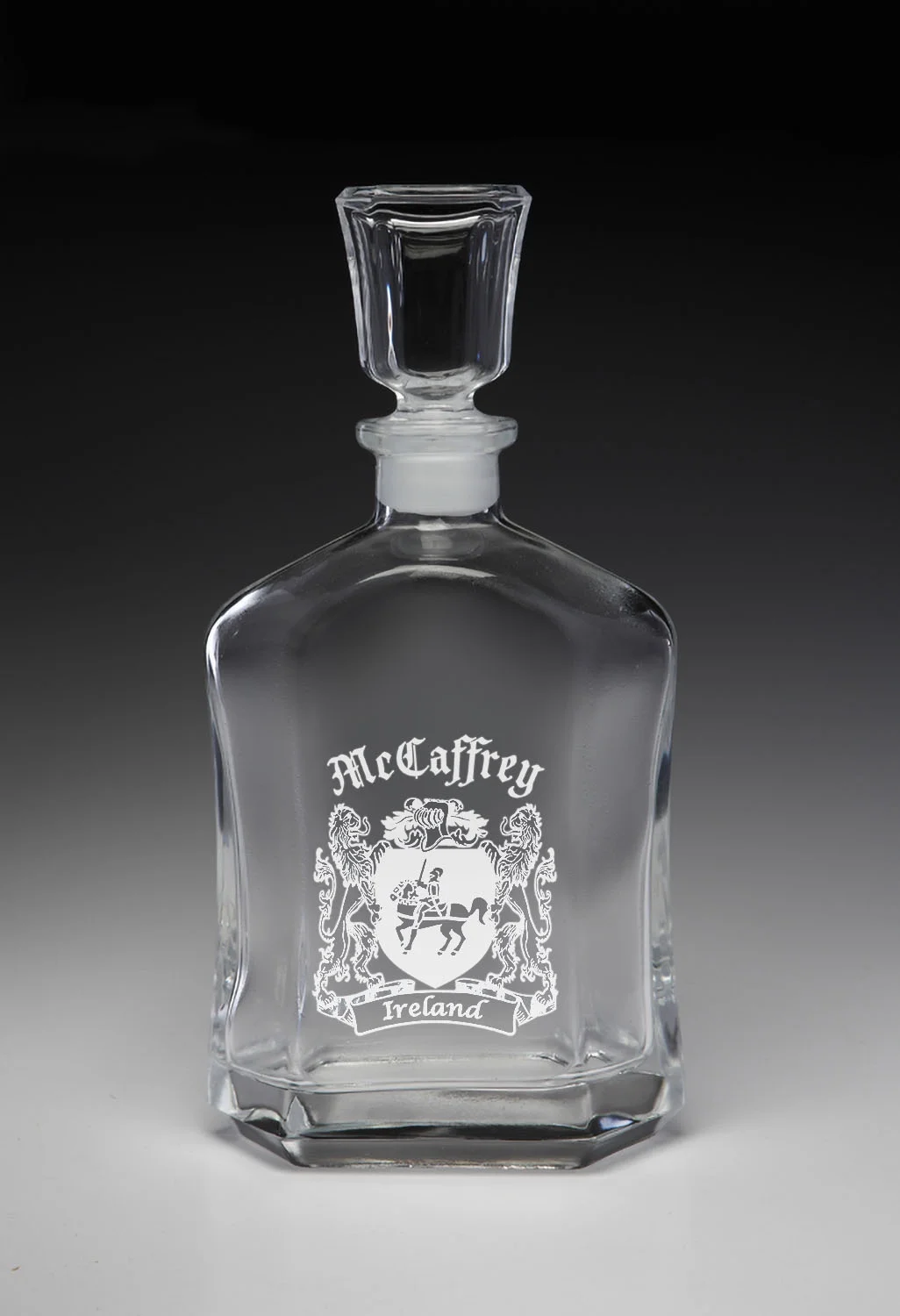 McCaffrey Irish Coat of Arms Whiskey Decanter (Sand Etched)