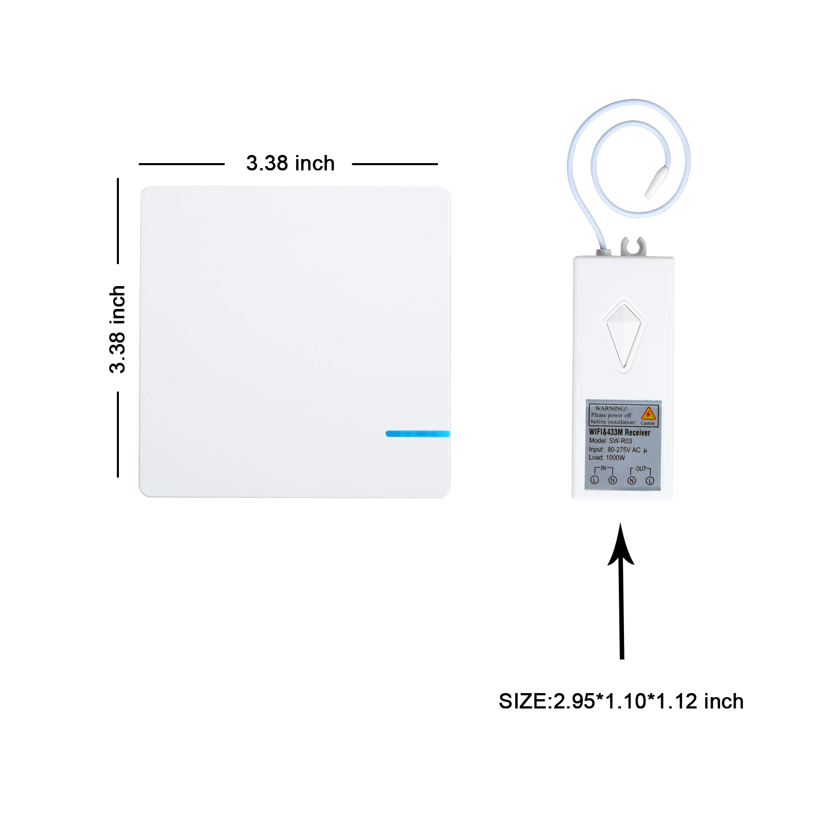 GREENCYCLE Smart Light Switch WiFi Wall Wireless 1-gang Switch + WIFI Receiver Compatible with Amazon Alexa and Google Home Remote Control Lights and Appliances Timing Function