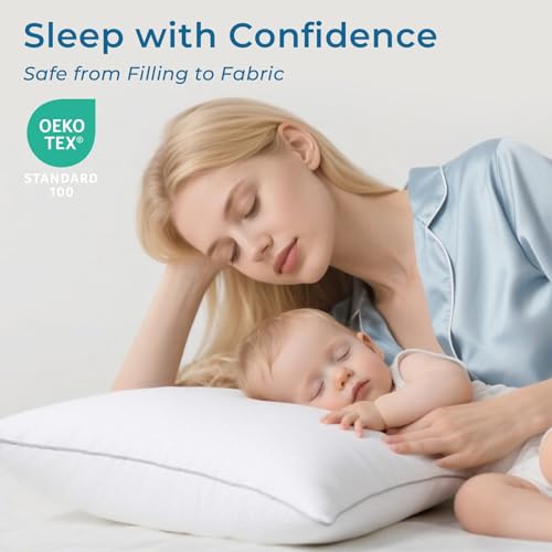 Sasttie King Size Pillows Set of 4, Bed Pillows for Side, Back, and Stomach Sleepers - Oeko-Tex Certified Supportive Down Alternative Plump Filling - Hotel Quality and Machine Washable, 4 Pack