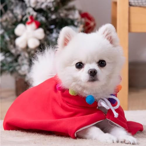 ANIAC Christmas Puppy Reindeer Costume Xmas Dog Elk Cloak with Antlers Cat Santa Cape Christmas Dog Outfit for Small Medium Dog (Small, Brown)