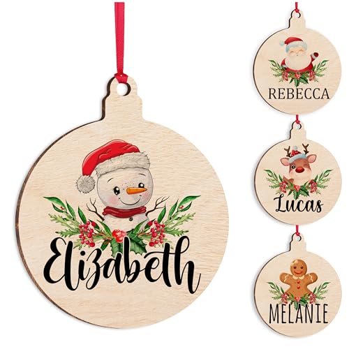 Custom Wooden Christmas Ornament, Personalized Xmas Tree Holiday Decor for Kids, Customized Stocking Tag with Name
