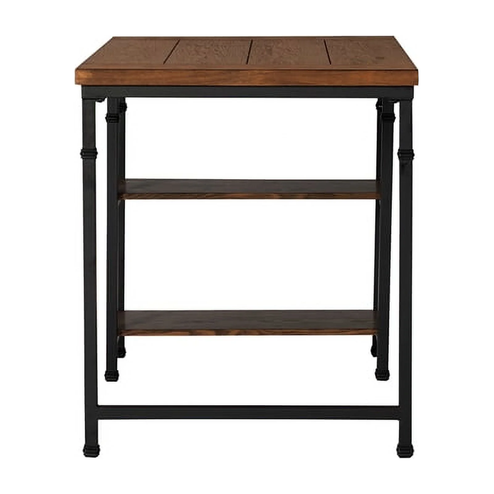 Pemberly Row Sturdy Rustic Desk with 2 Wood Shelves and Metal Frame in Black