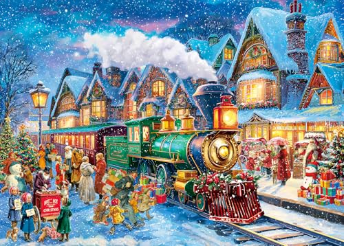 Christmas Puzzles 1000 Pieces for Adults - Christmas Train Town-Jigsaw Puzzles for Adults and Kids Winter Snow Scene Cheer Jigsaw Puzzle 1000 Piece