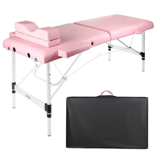 Portable Lash Bed for Lash Extensions Massage Table with Eyelash Pillow Esthetician Bed Spa Table Spa Bed Height Adjustable Waterproof Aluminum Frame (Pink)