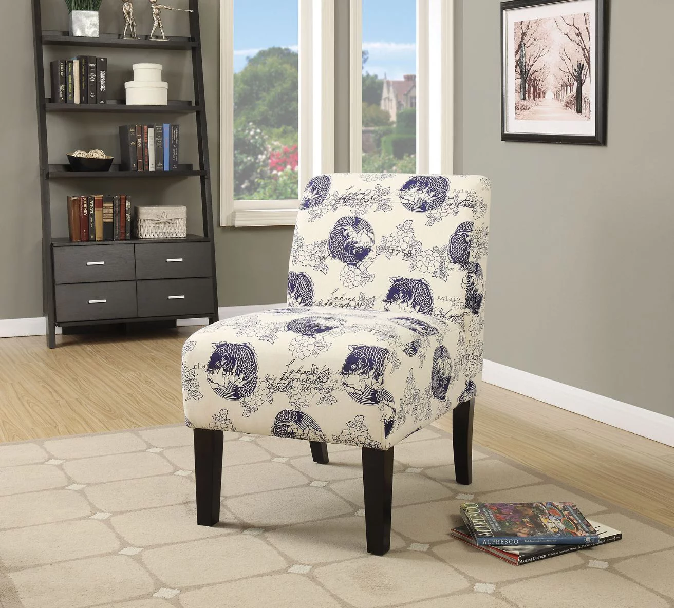 Acme  34 x 31 x 23 in. Fish Ollano Accent Chair, Pattern Fabric - Dark Blue