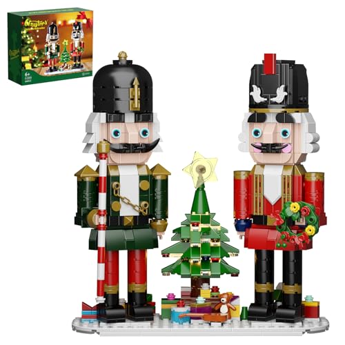 Christmas Nutcracker Building Kit with LED Light, Xmas Decorative Nutcracker Building Sets, Contains Christmas Tree, Wreath, Cane,Compatible with Lego Festival Gift (690 Pieces)