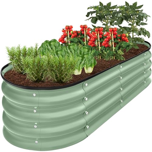 Best Choice Products 8x2x1ft Outdoor Metal Raised Garden Bed, Oval Deep Root Planter Box for Vegetables, Flowers, Herbs, and Succulents w/ 108 Gallon Capacity - Charcoal