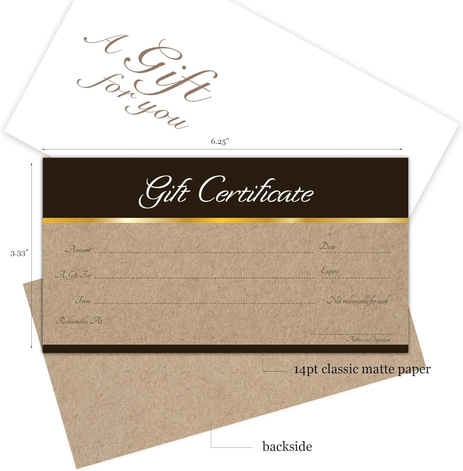 Blank Gift Certificates 25Set - Sephia On Image - Comes With Matching Envelopes - Gift Coupons,Vouchers For Holiday, Christmas,Spa,Makeup,Hair Beauty Salon,Restaurant,Small Business