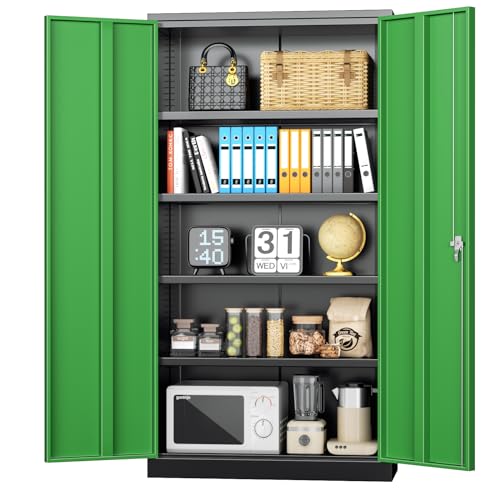 INTERGREAT Metal Storage Cabinets 72” Black Garage Steel Storage Cabinet with Doors and Shelves, Metal Tool Cabinet, Steel File Cabinet for Home Office, Basement, Warehouse, Classroom（Anti Tipping）