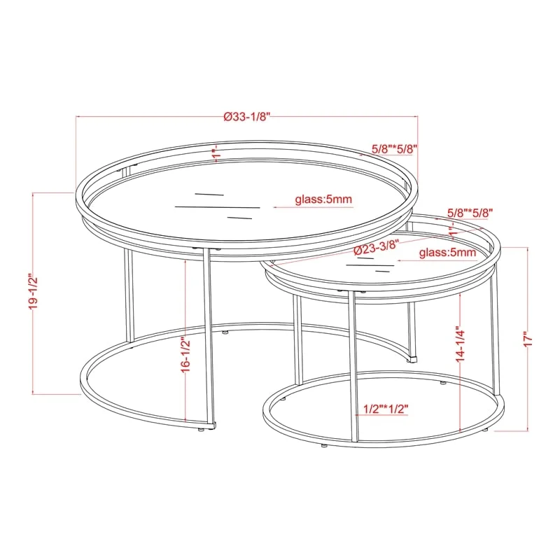 Bowery Hill Metal Glass Top 2-Piece Nesting Tables Set in Gray