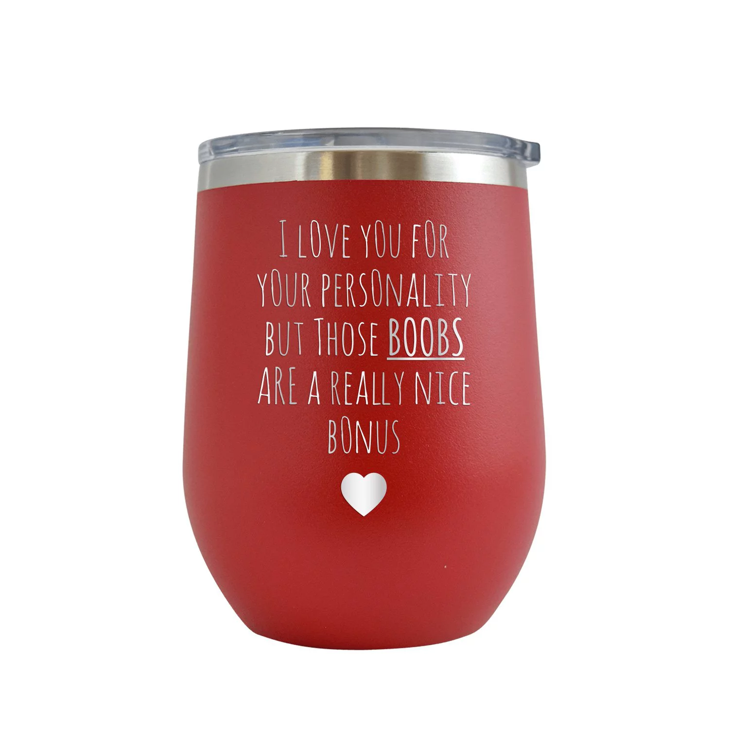 I Love You for Your Personality But Boobs Are Nice Bonus - Engraved 12 oz Red Wine Cup Unique Funny Birthday Gift Graduation Gifts for Men or Women Valentines Day Flowers Girlfriend Boyfriend