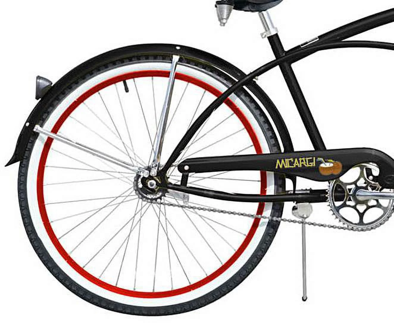 Micargi TAHITI 26" Beach Cruiser Coaster Brake Stainless Steel Spokes One Piece Crank Alloy Red Rims 36H With Fenders Color: Black/ Red