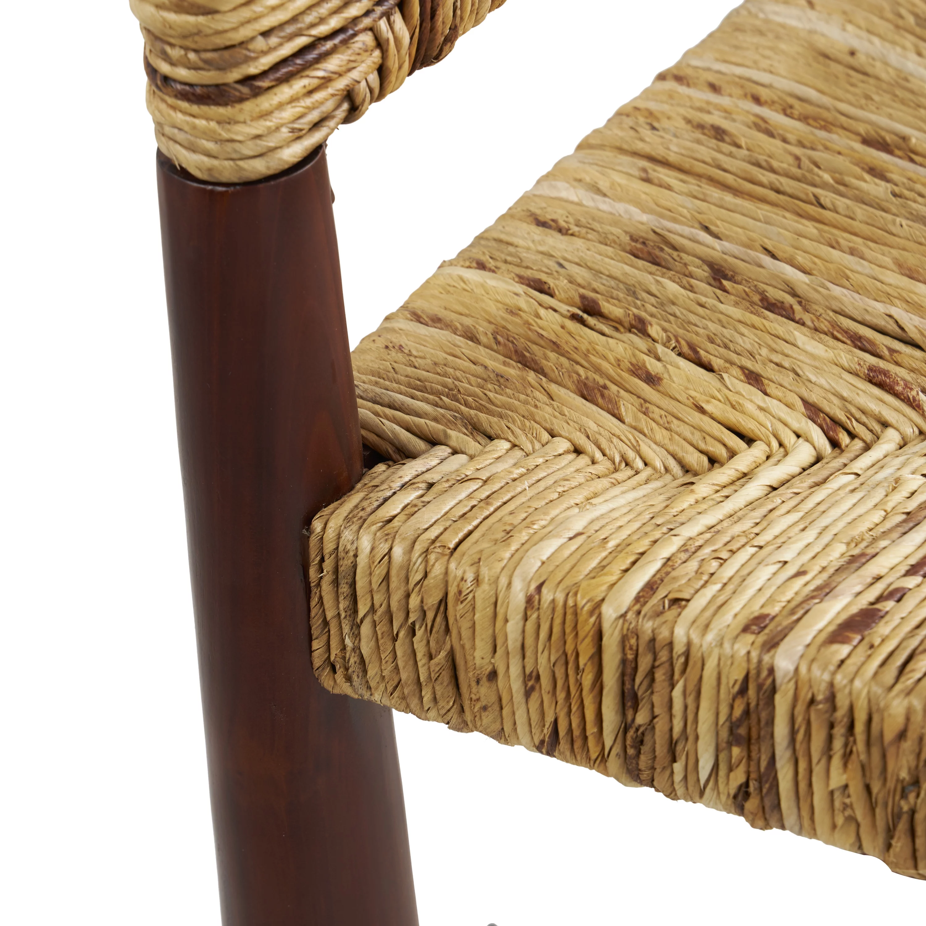 DecMode Wood Handmade Art Deco Lounge Chair with Woven Banana Leaf Seat, Light Brown, Set of 2