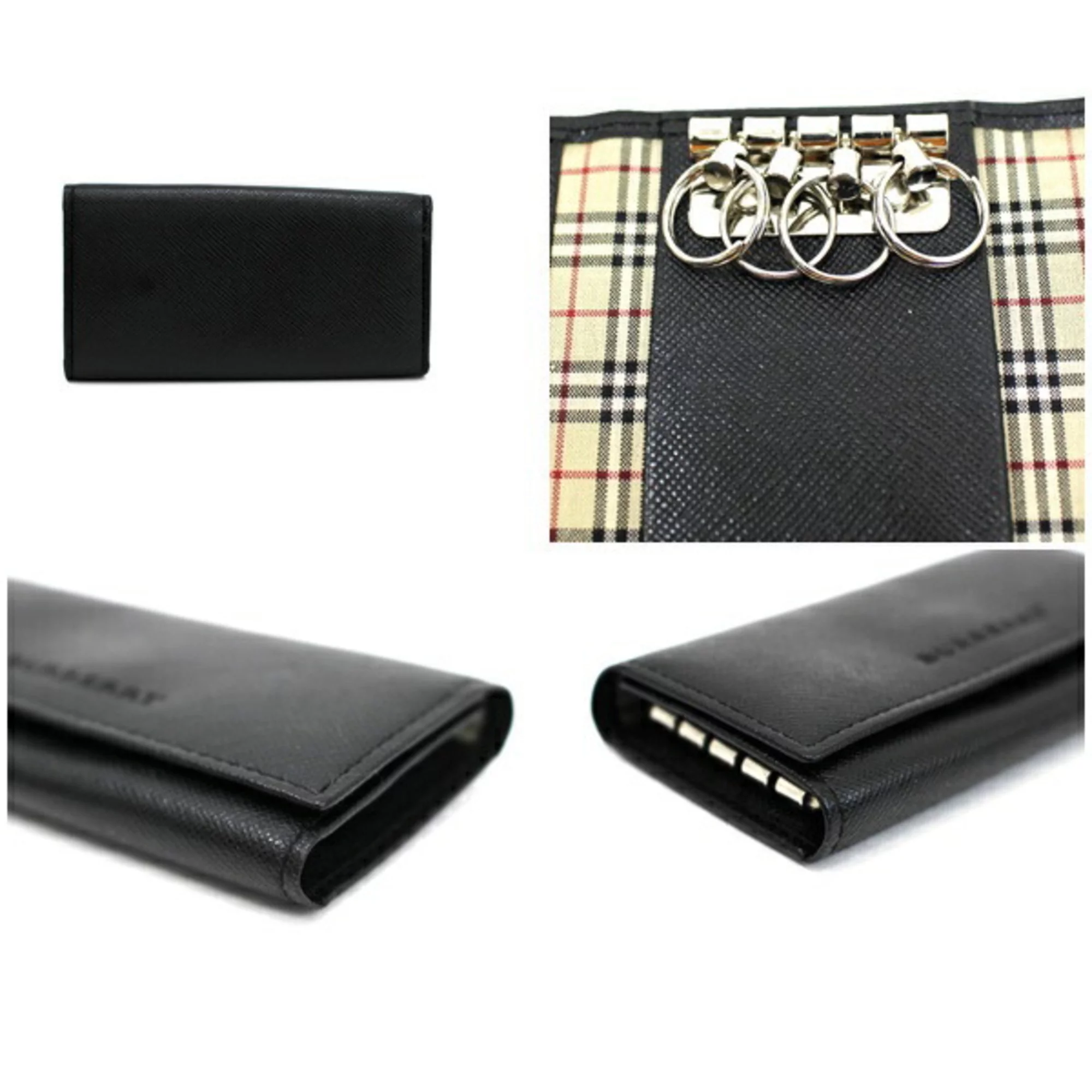 Pre-Owned Burberry 4 row key case black embossed leather BURBERRY (Good)
