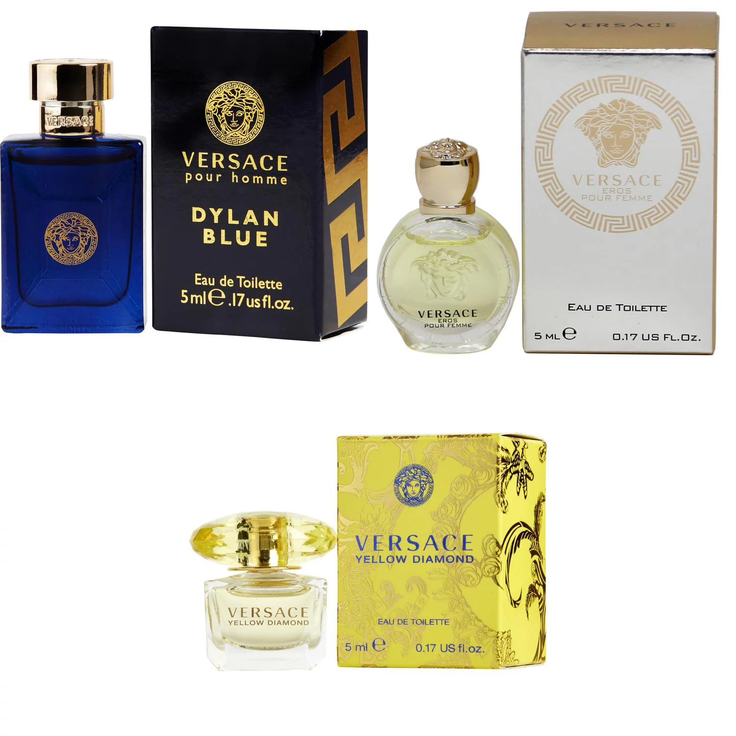 Versace Dylan Blue EDT, Eros Women EDT, Yellow Diamond  EDT - 5ml 3PK Kit