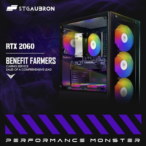 STGAubron Gaming PC Computer Desktop, GeForce RTX 2060 Super 8G, Intel Core I7 8th up to 4.1GHz, 16G DDR4, 1T SSD, WiFi 6 & BT 5.2, RGB Fan x6, Windows 11 Home