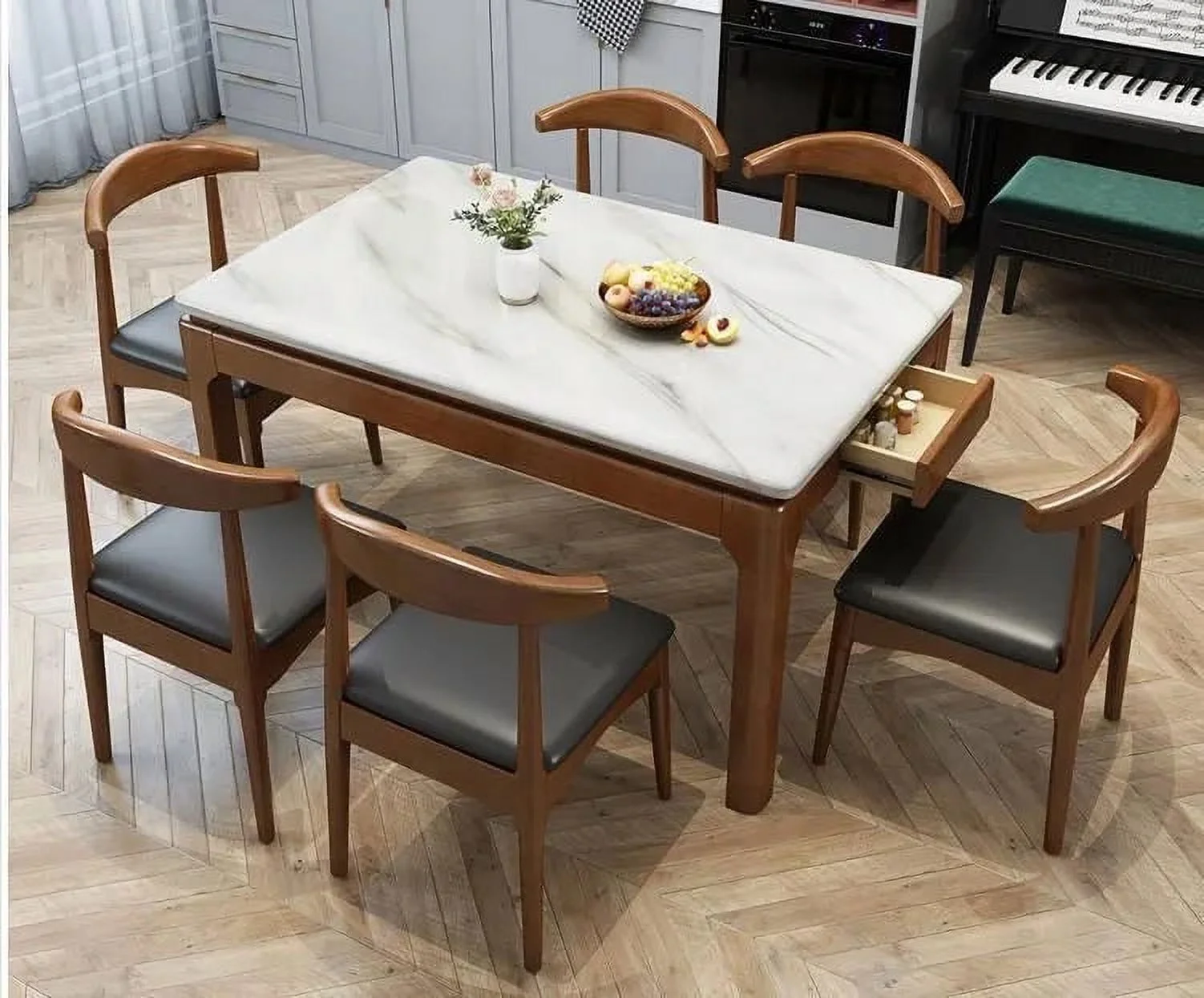 Luxury Italian wooden dinner dining table and chairs 6 seater dinning chairs modern marble dining room furniture table set
