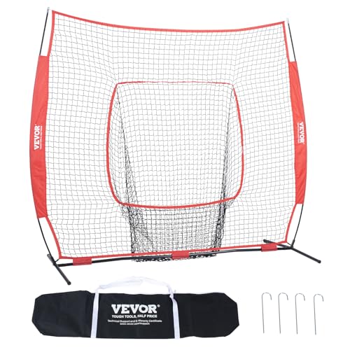VEVOR 7x7ft Baseball Softball Practice Net, Portable Baseball Training Net for Hitting Batting Catching Pitching, Backstop Baseball Equipment Training Net
