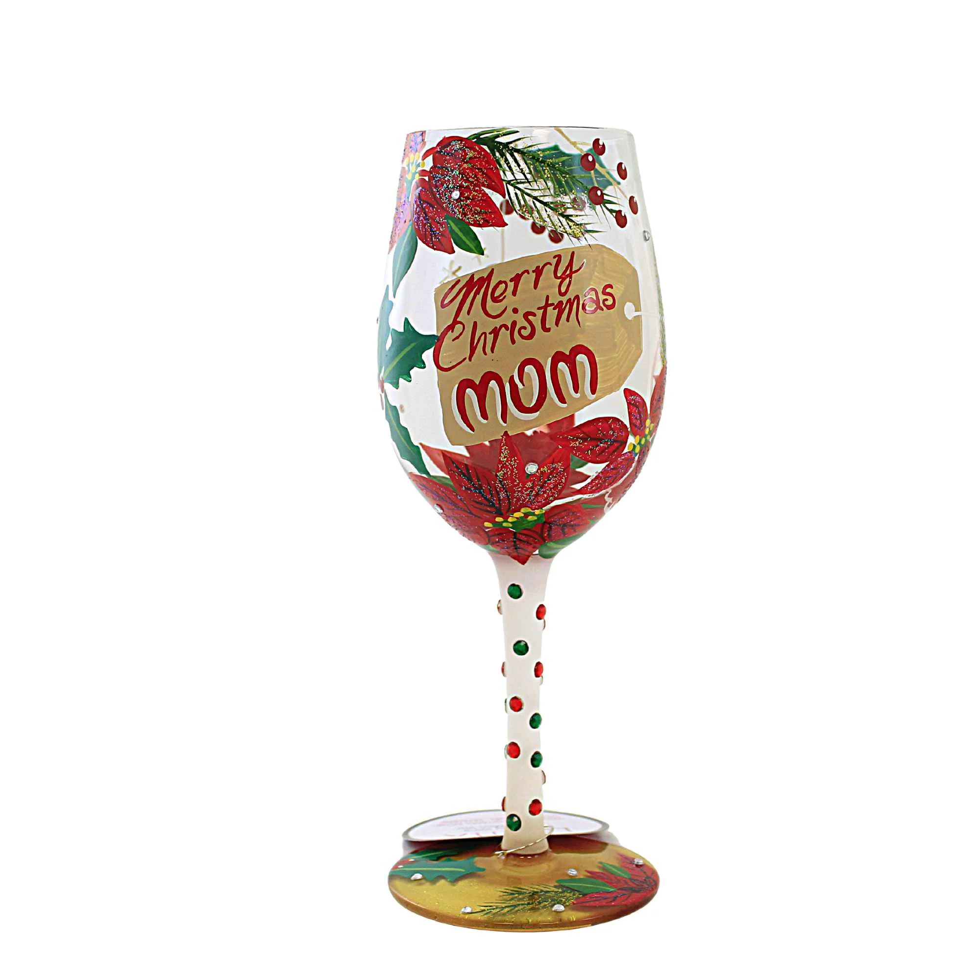 Lolita Glassware Merry Christmas Mom - One Wine Glass 9 Inch, Glass - Hand Painted Wine Glass 6013105