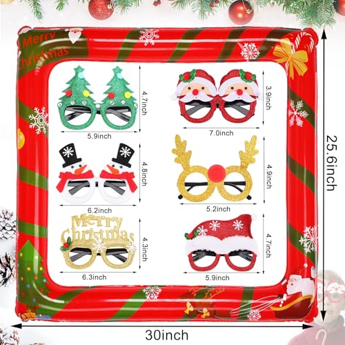 VOCOOL Christmas Photo Booth Props and 6 Pcs Christmas Glitter Glasses Xmas Activities Christmasday Photo Props Frame for Winter Xmas Holiday New Year Party Favors Supplies Games, One Size Fits All