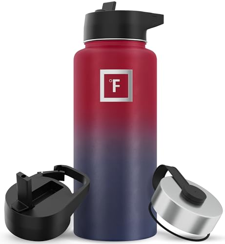IRON °FLASK Camping & Hiking Hydration Flask with 3 Lids - Stainless Steel, Double Walled & Vacuum Insulated Water Bottle - Leak Proof & BPA Free 32 Oz