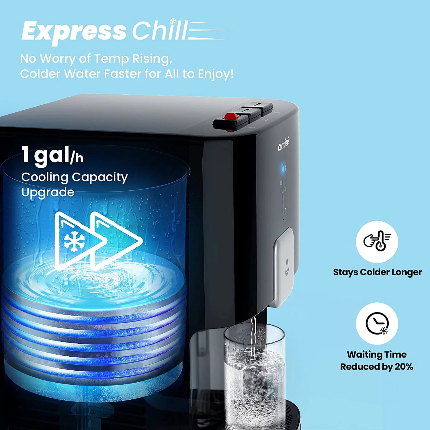 Comfee Bottom Loading Water Dispenser Quick Cooling Water Cooler with 3 Temperature Settings , O-zone self-cleaning,  Safety Child Lock