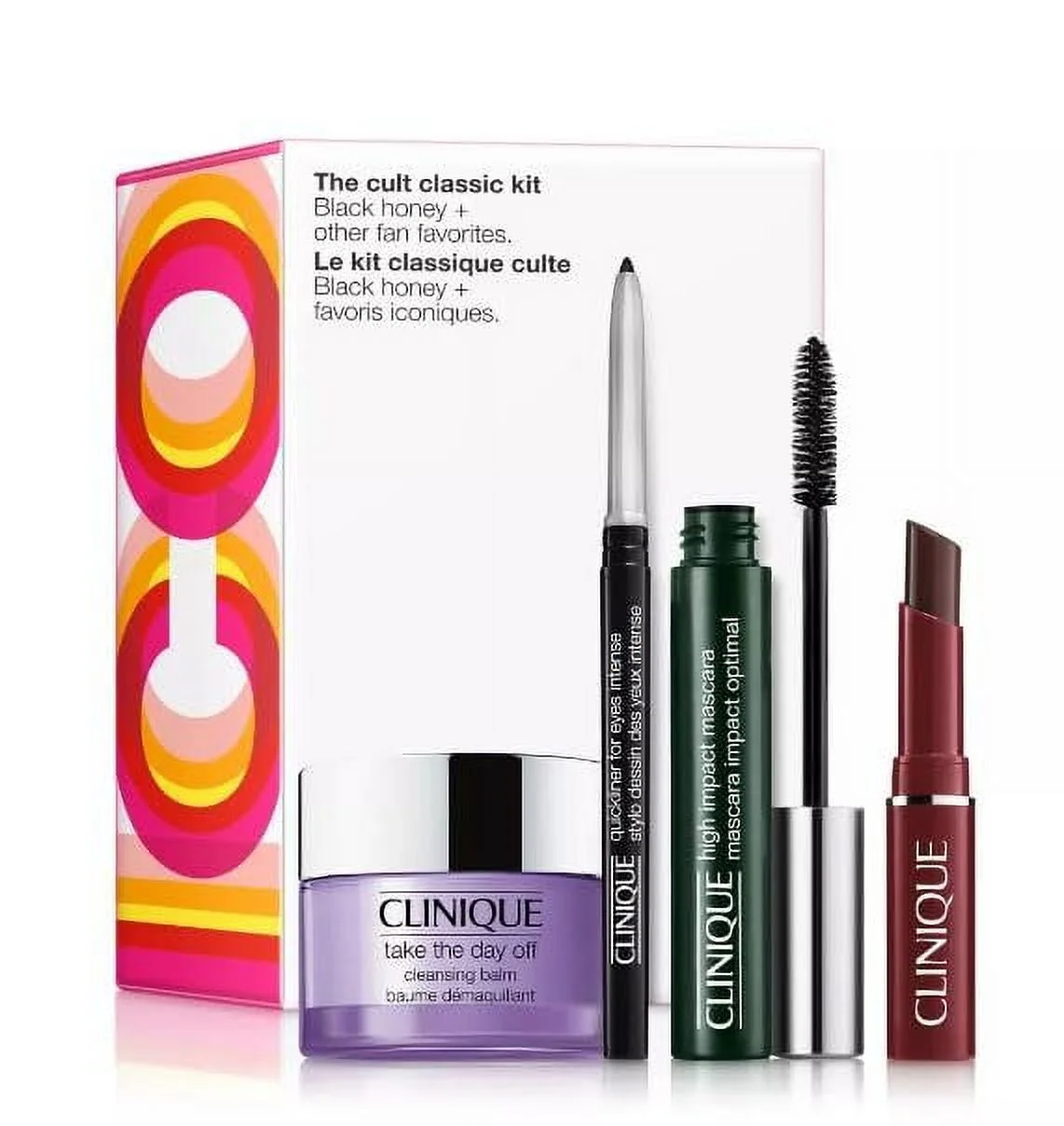 Clinique The Cult Classic 4 Pcs Kit - Black Honey Lipstick, Black Eyeliner, Black Mascara, Cleansing Balm