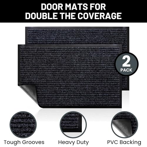 Sierra Concepts Front Door Mat Welcome Floor Mats - Entryway Indoor Outdoor Entrance Doormat, Patio, Porch, Muddy Shoe, Inside Outside Low Profile, 30x17 inches, 2-Pack Gray
