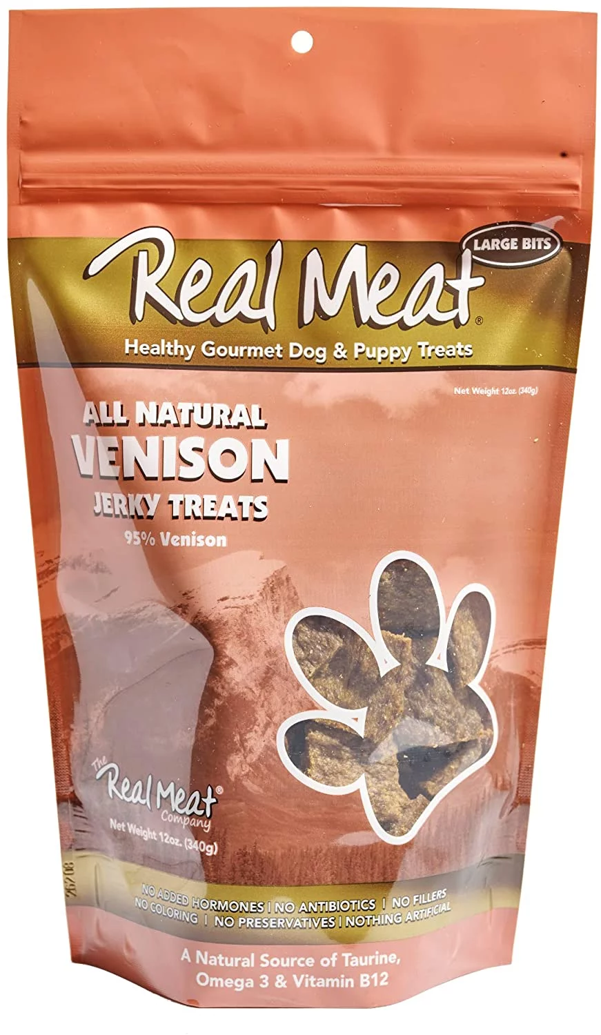 Real Meat AIr-Dried Jerky Treats, Free-Range All-Natural (Venison, 12 oz)