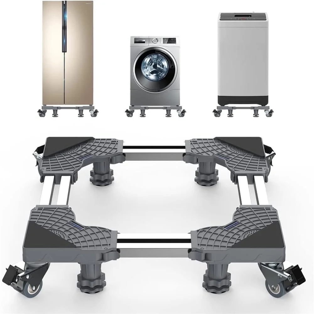Mini Fridge Stand with Wheels Washer Dryer Pedestals Adjustable Base for Laundry Appliances Gray TY091