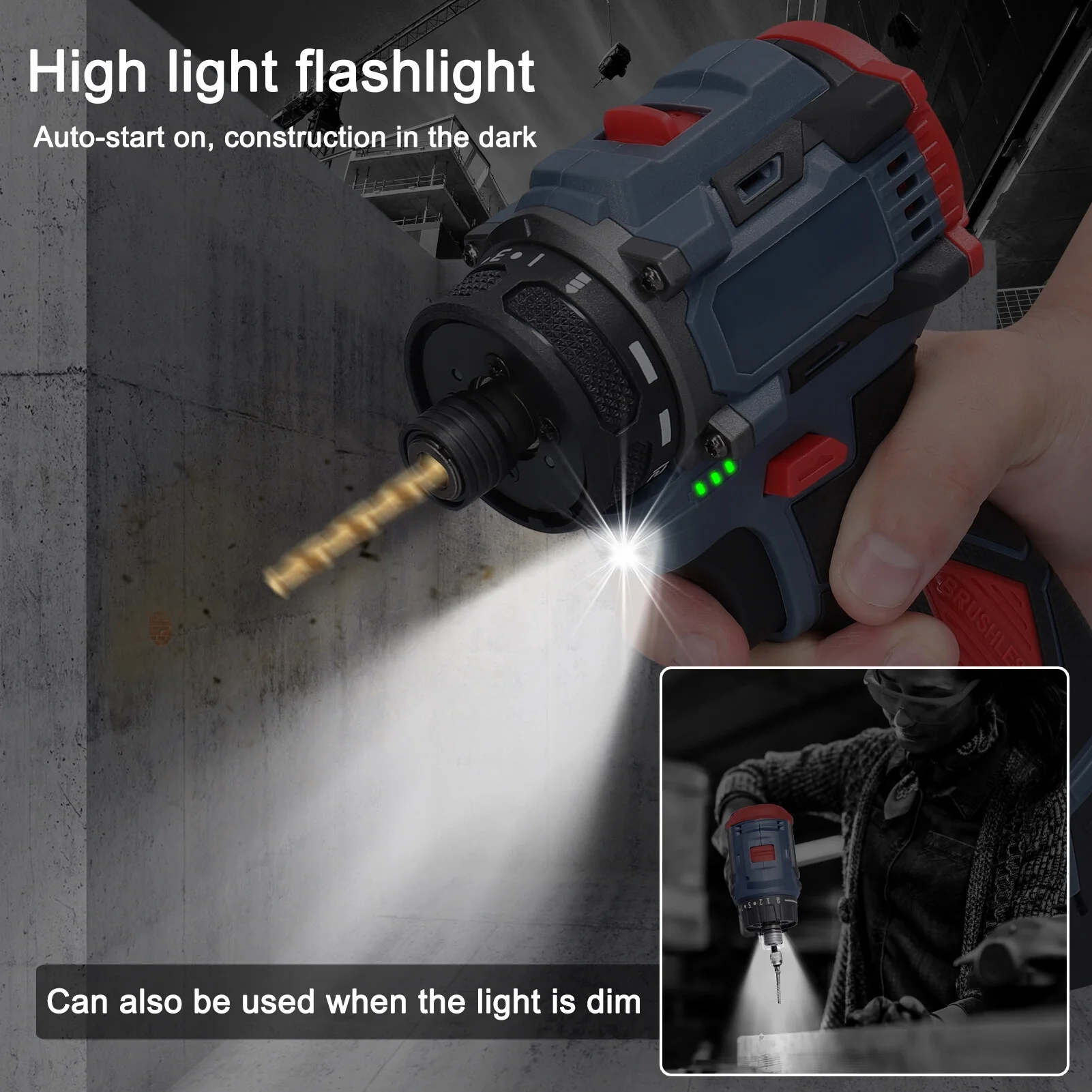 16.8V Multi-function Electric Screwdriver 45Nm Torque Brushless Motor Practical Screw Driver for Home Appliances Furniture Installation Automotive Electronics Repairing