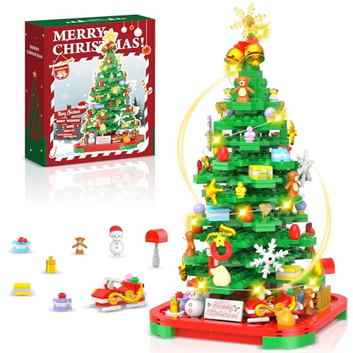 Christmas Tree Building Blocks Kit with Lights, Christmas Tree Toy Bricks, Creative Home Decor Building Toys for 6+ Year Old Boys/Girls