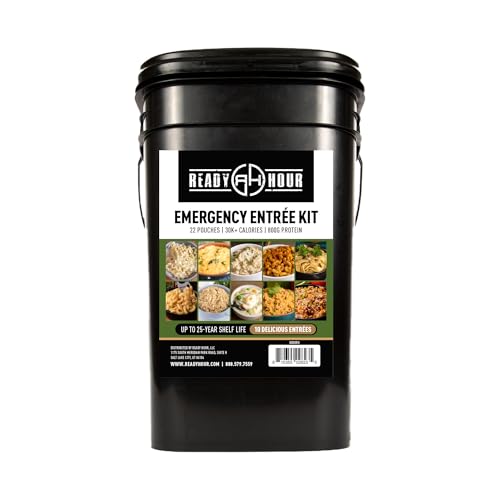 Ready Hour, Emergency Meal Entrées, Real Non-Perishable Meals, 25-Year Shelf Life, Portable Flood-Safe Container, 120 Servings