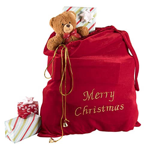 Big Red Velvet Santa Claus Christmas Bag 28 x 32 Inches - Santa Sacks Drawstring Large Christmas Bags for Gifts - Large Xmas Gift Bag for Indoor Decoration and Gift Wrap for Kids Stocking Stuffers