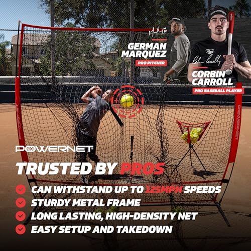 PowerNet 7x7 Full Mouth Baseball Net, Portable Large Mouth Batting Net, Outdoor Softball & Baseball Batting Practice Training Equipment