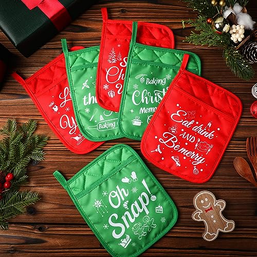 12 Pcs Christmas Pot Holders with Pockets Red Green Pocket Pot Holder Kitchen Hot Pad Oven Mitts Farmhouse Potholders for Kitchen Cooking Baking