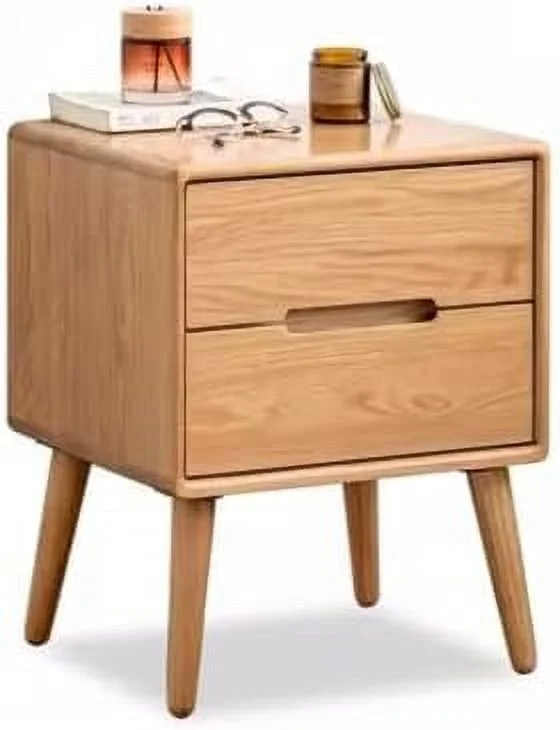 HOOMZNB 100% Solid Oak Wood Nightstand  Practical Side Table with   Bed Side Table  Small Bedside Table  Small Night Stand  Solid Wood Nightstand for Bedroom  Dormitory (Natural  19.69 in