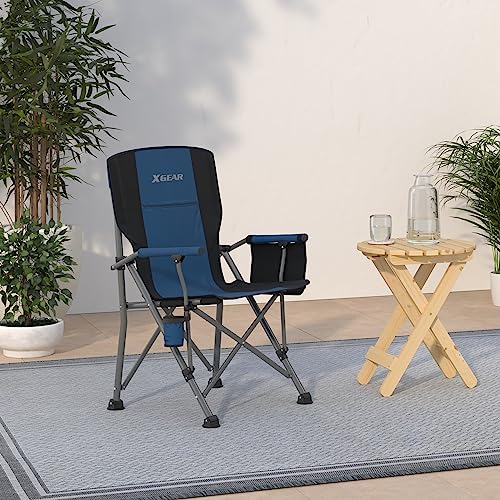 XGEAR Camping Chair with Padded Hard Armrest, Sturdy Folding Camp Chair with Cup Holder, Storage Pockets Carry Bag Included, Support to 400 lbs