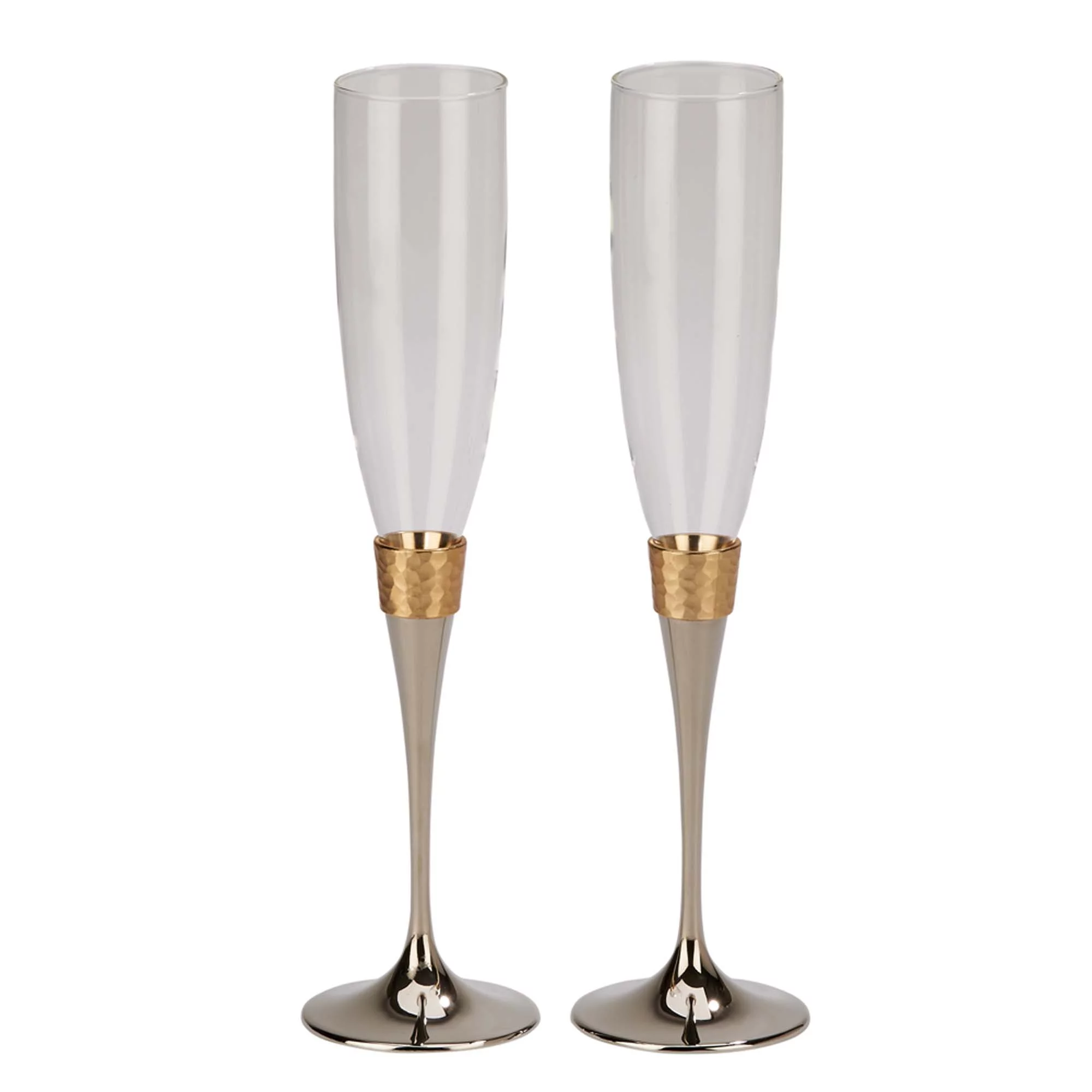 Creative Gifts International  10.5 in. Hammered Banded Flutes - Pair - Gold