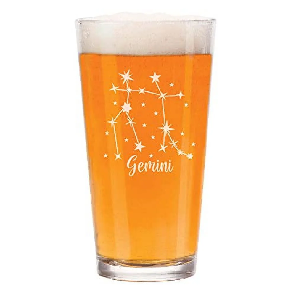 16 oz Beer Pint Glass Star Zodiac Horoscope Constellation (Gemini)