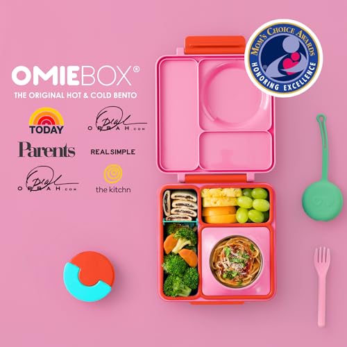 OmieBox Bento Box for Kids - Insulated Bento Lunch Box with Leak Proof Vacuum Insulated Food Jar - 3 Compartments, Two Temperature Zones (Blue Sky)