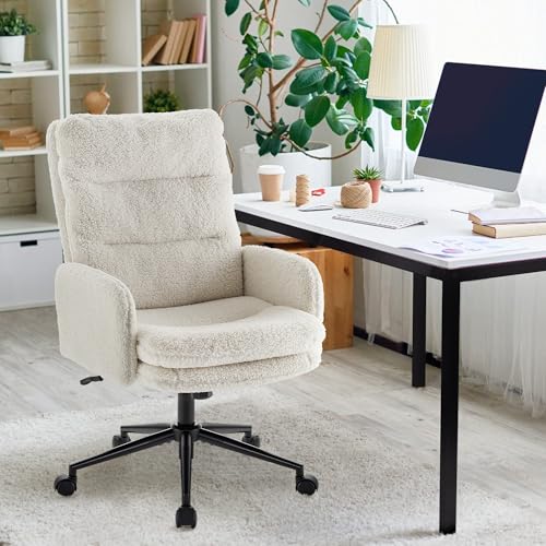 Swivel Home Office Chair,High-Back Armchair,Makeup Chair with Wheels and Armrests,Height Adjustable Desk Chair Upholstered Computer Task Chair, Leisure Armchair (Beige)