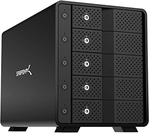 SABRENT USB 3.2 5-Bay 3.5” SATA Hard Drive Docking Station, Trayless Design, USB-C 10Gbps, Independent Power Switches, Locking Bays, Aluminum Cooling, Compatible with Windows Mac Linux (DS-SC5B)