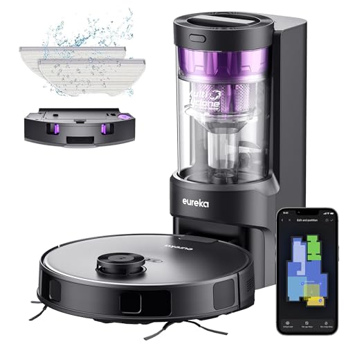 Eureka Robot Vacuum with Bagless Self Emptying Station, 2 in 1 Robotic Vacuum and Mop Combo, 60-Day Capacity, 4000Pa Suction, Auto Lifting Mop, LiDAR Navigation,NER E10s
