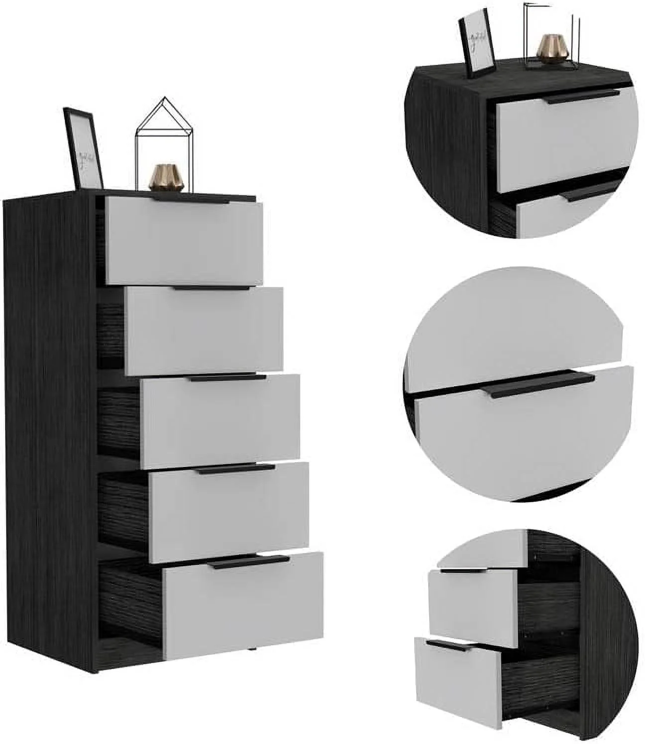 Modern 5-Drawer Engineered Wood Dresser In Smoky Oak/White